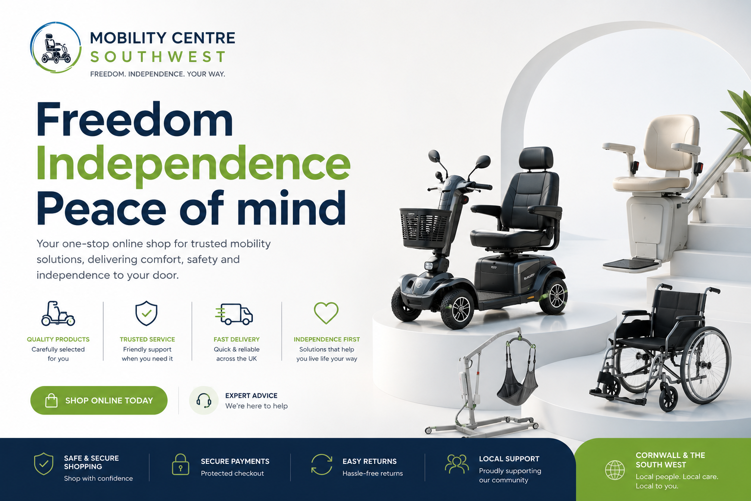 Mobility equipment available from Mobility Centre South West in Cornwall